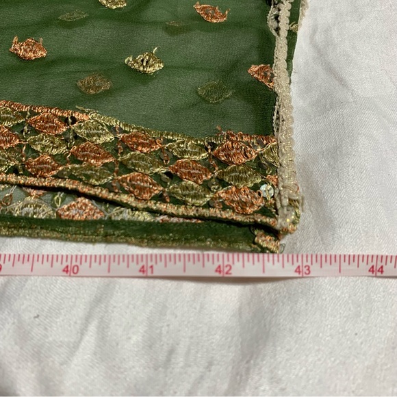 Set of 3 Vintage Embroidered Dupattas, Shades of Green with lots of bling, GUC - Picture 9 of 16
